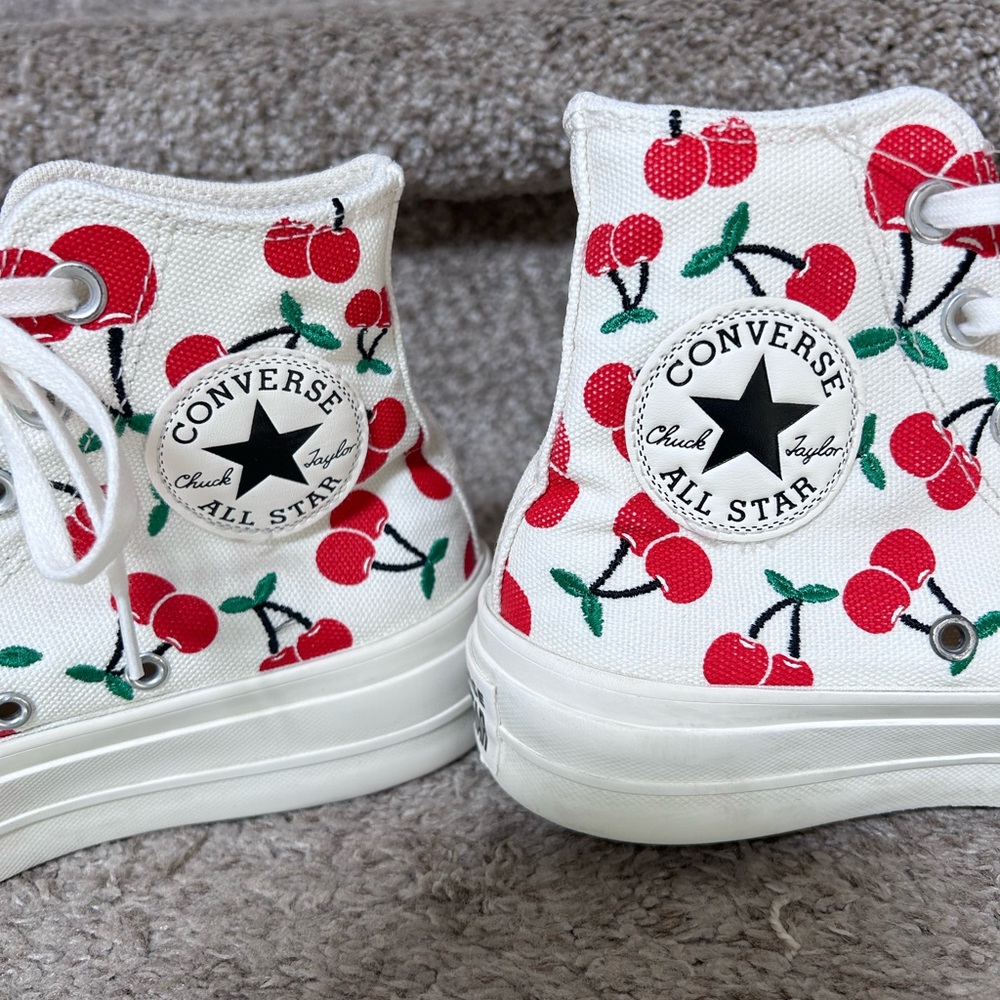 Converse Chuck Taylor All Stars Lift Platform Hi Top Embroidered Cherry Sneakers - Picture 6 of 13